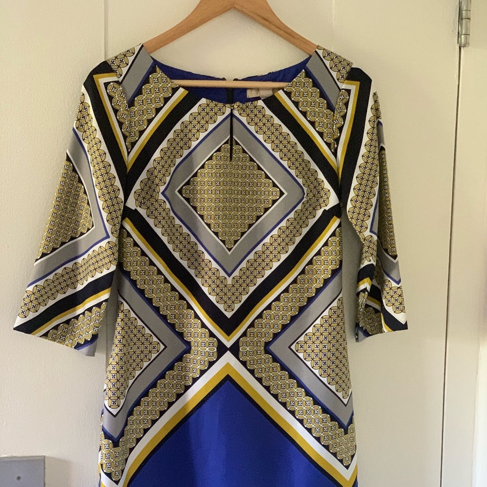 Banana Republic Blue and Gold Graphic Tunic Dress